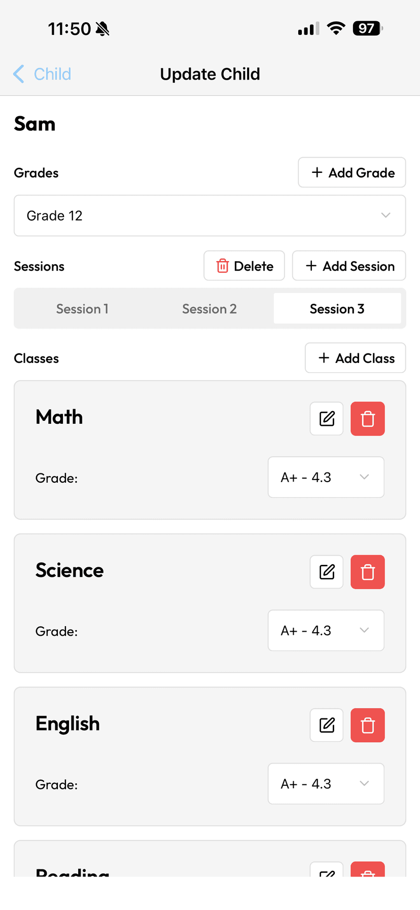 Study Planner Interface