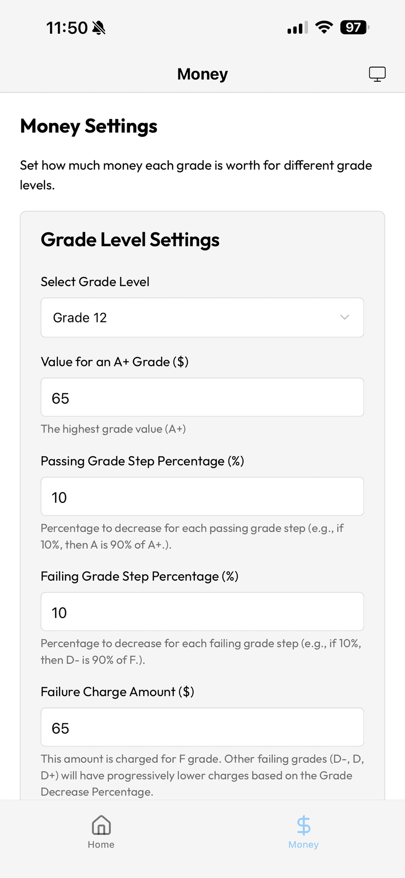 Grade Calculator Interface